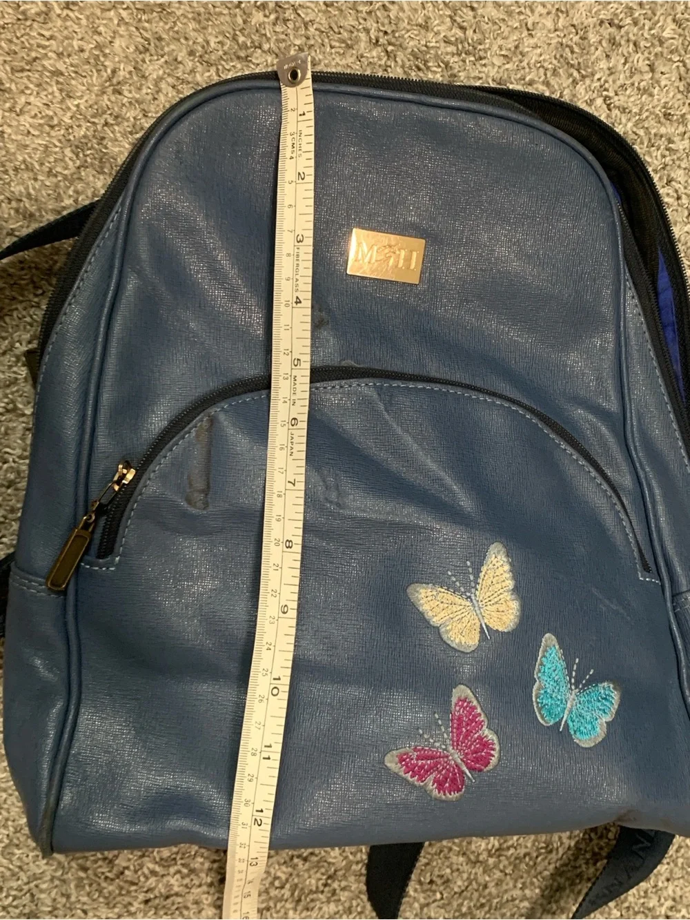 Mario Hernandez Butterfly Genuine Leather Blue Backpack
